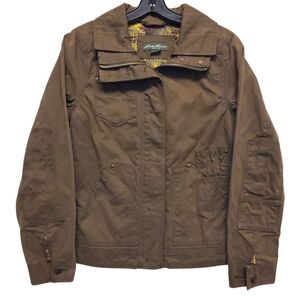 EDDIE BAUER Jacket Womens Small Green Full Zip Utility Pockets Ripstop Canvas